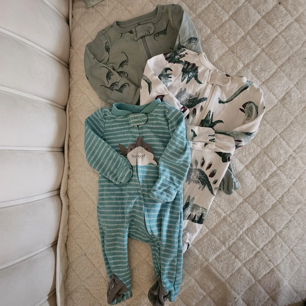 Carter's Dino-Themed Baby Bodysuits in Teal and White